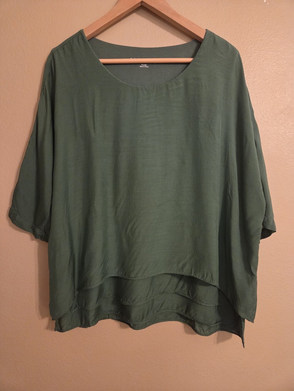 SOFT SURROUNDINGS Green Loden Tiered Step Hem High Low Boxy Soft Blouse Size XL
